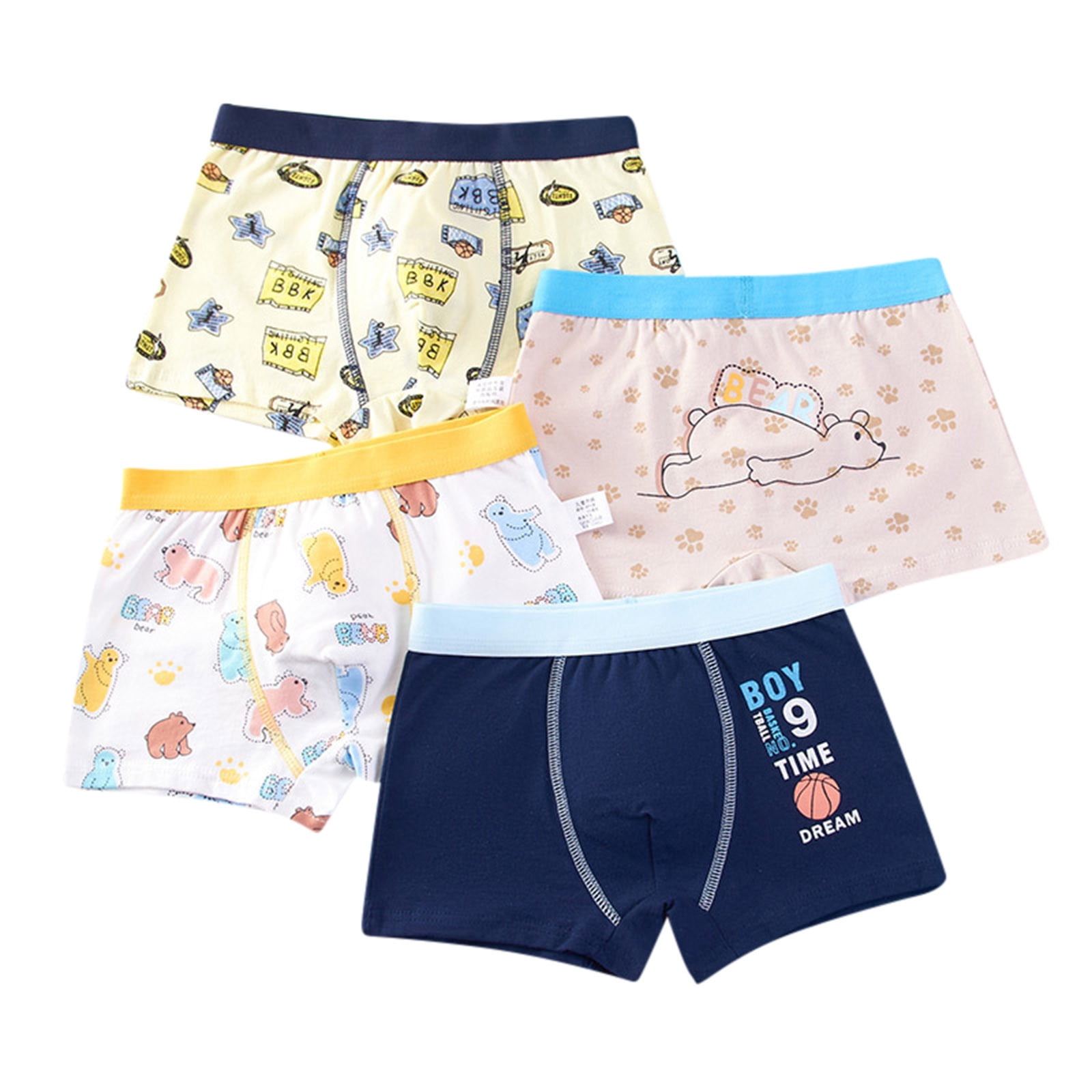 Children Kids Boys Cotton Underwear Cute Cartoon Underpants Shorts Pants Trunks Briefs 4PCS Dark Blue 5 Years-7 Years